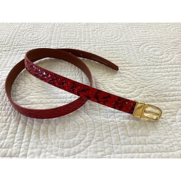Red Genuine Snake Skin  leather Belt Gold Buckle Adjustable size M/L main image 7